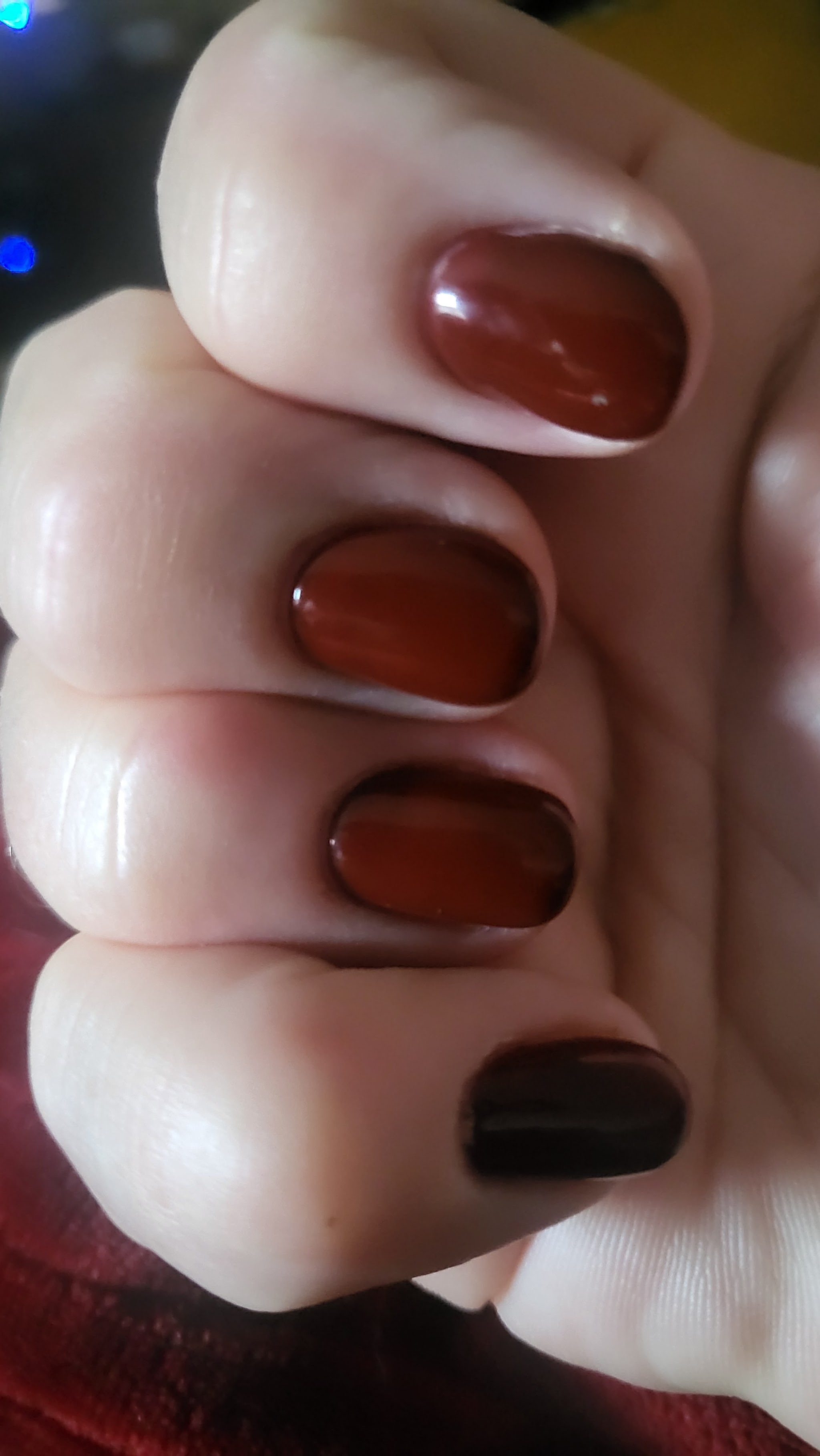Glossy deep red gel nails